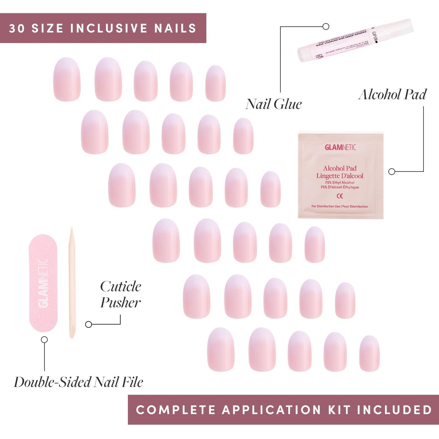 Glamnetic Press-On Nails Bundle - Creamer & Goal Digger | Neutral Ombre Short Round Nails | Glossy, Semi-Transparent, Short Round False Nails with Gold Foil | Reusable Nail Kits