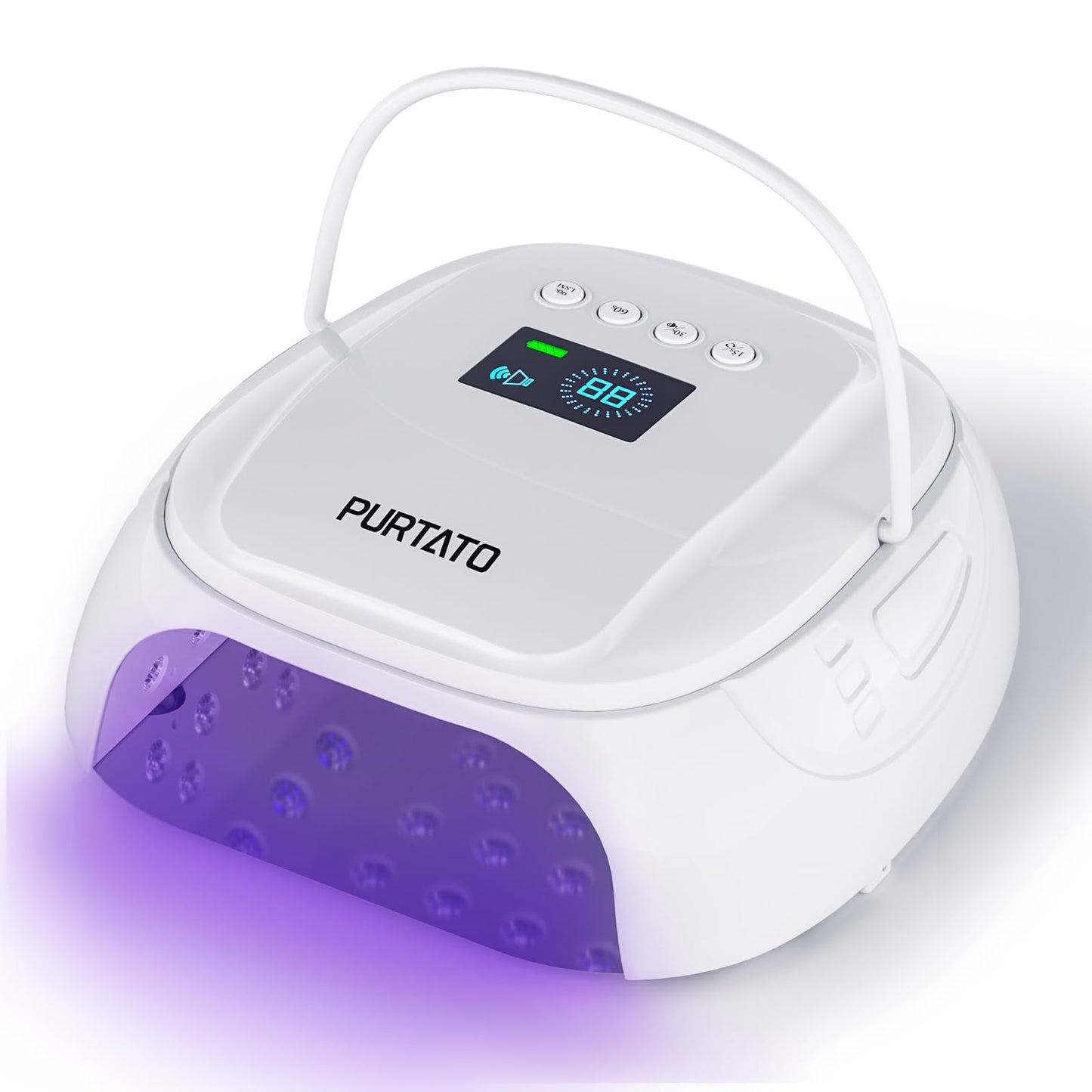 Purtato 126W Cordless Rechargeable UV LED Nail Lamp with Large Space, Handle and Foot Rest, Fast Curing Gel Nail Dryer with 4 Timers for Salon and Home (White)