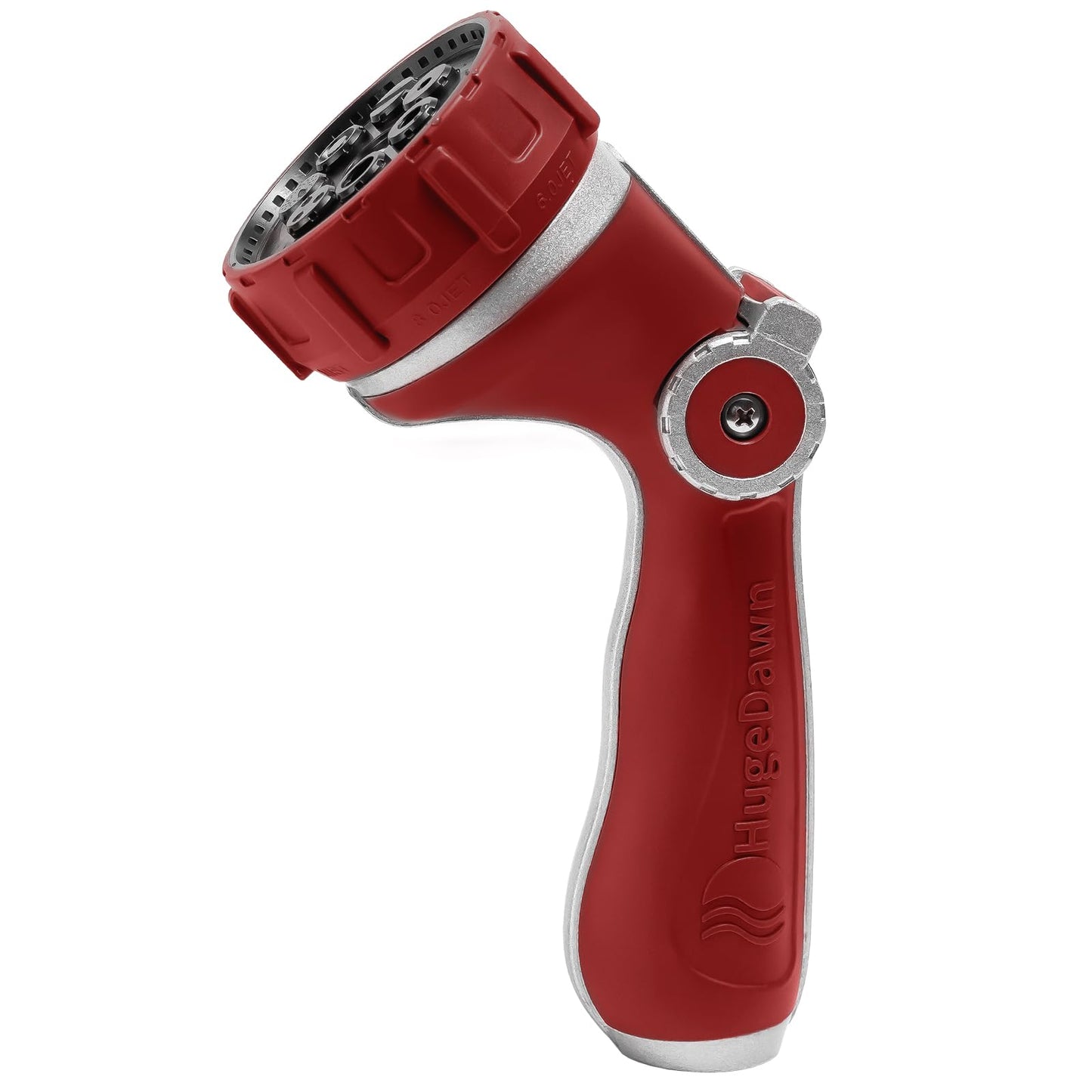 HugeDawn Garden Hose Nozzle with 7 Spray Patterns, Heavy Duty Metal Sprayer 30% Greater Water Flow for Watering, Car Wash, Outdoor Cleaning (Red)