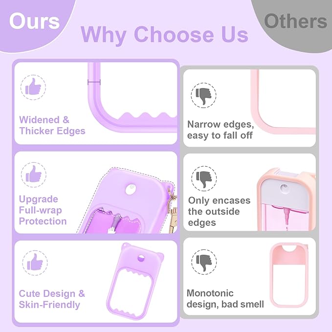 Hand Sanitizer Spray Case for Touchland Silicone Touchland Case Keychain Cute Hand Sanitizer Spray Holder Compatible with Touchland Power Mist Gentle Mist Glow Mist, Purple