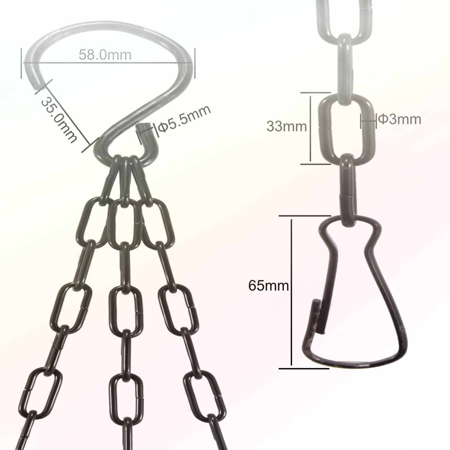 Meinvcisi Heavy Duty Black Metal Hanging Chains for Plants Pots Baskets, Replacement Chains, 23 Inch, 60 lbs Capacity, 2 Packs, Anti-Rust, Adjustable, for Heavy Planters, Bird Feeders, Lanterns.