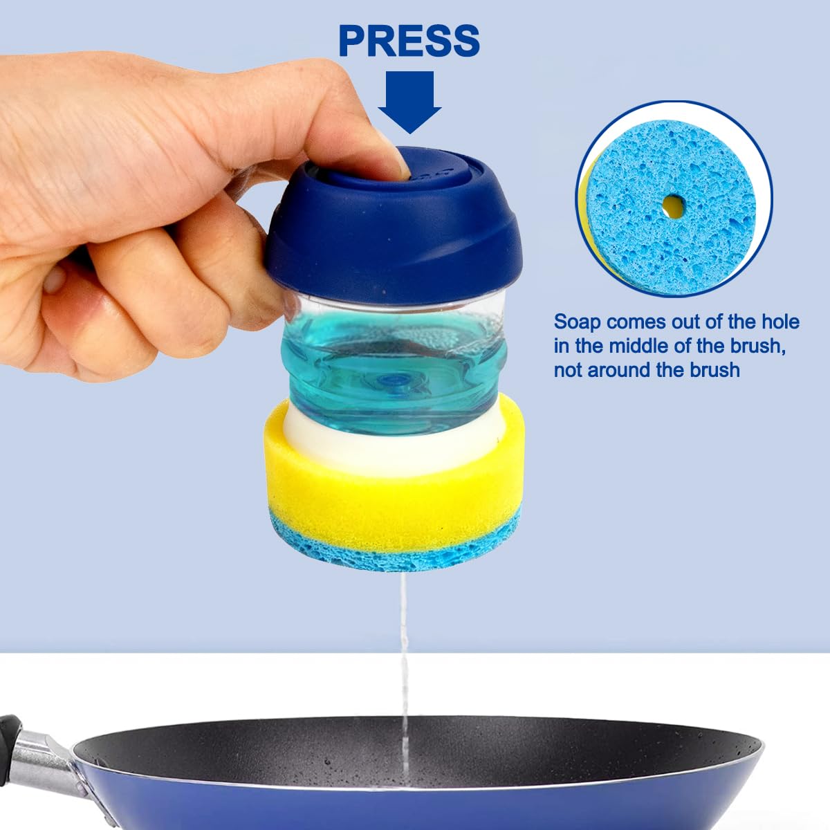 CELOX Dish Sponge with Handle, Dish Scrubber with Soap Dispenser for Cleaning Kitchen
