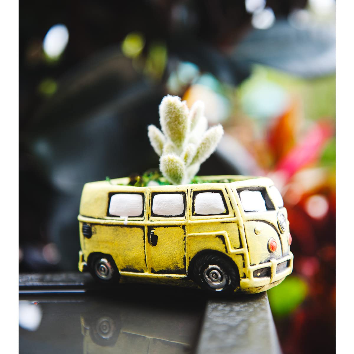 Ascrafter Cute Succulent Plants Planters, Small Planters with Drainage Hole, Flower Pots for Home Indoor Outdoor Garden Decoration (Yellow Bus)
