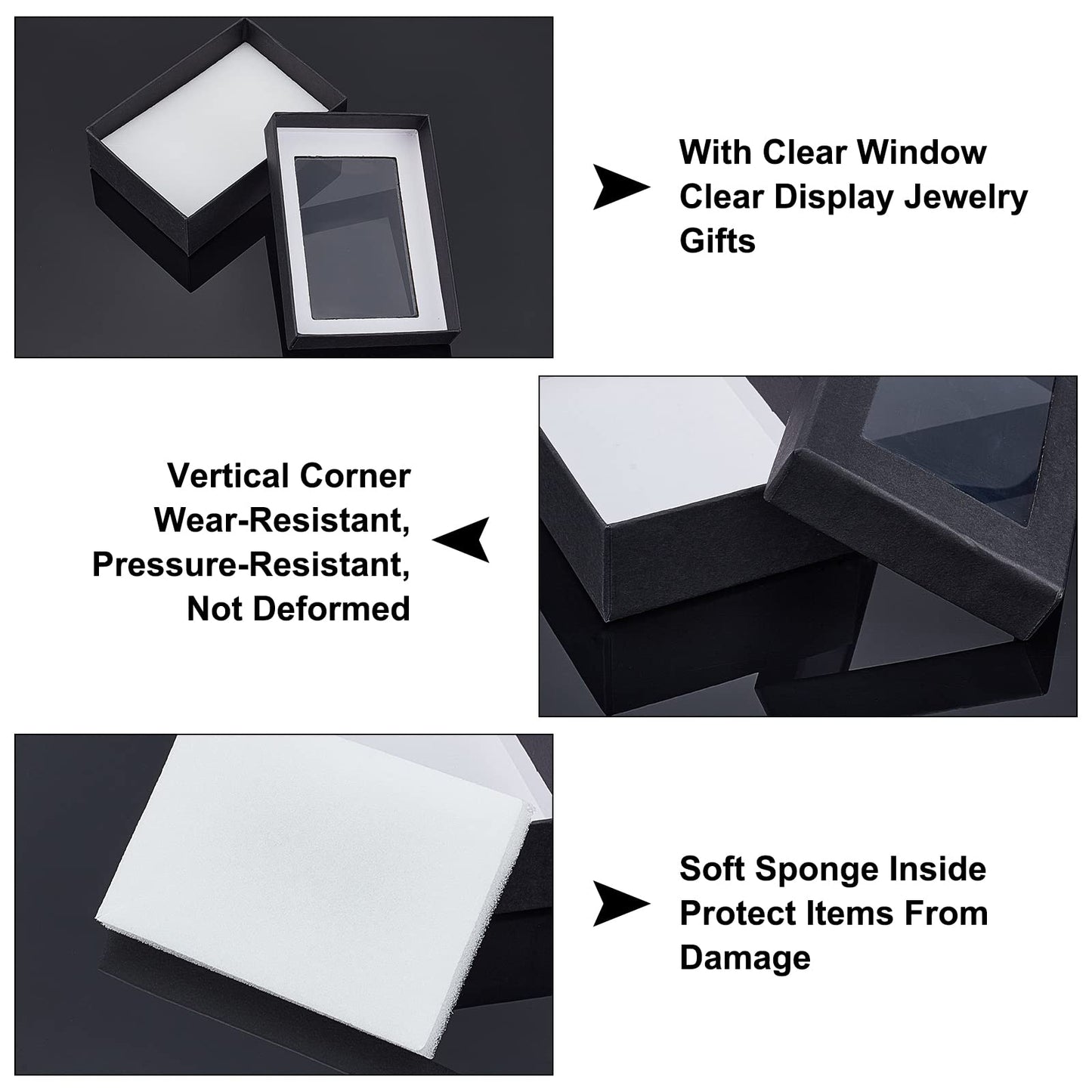 NBEADS 24 PCS Black Gift Boxes with Window Presentation Box with Padding - Birthday Gift Box - Necklace Box Earring Box Ring Box Cardboard Jewelry Boxes 3.54"x2.56"x1.1"