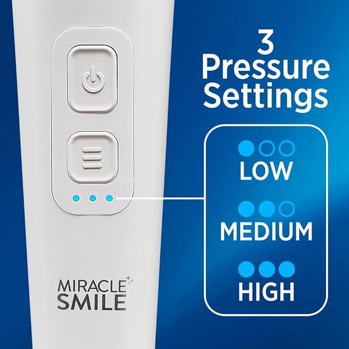 Ontel Miracle Smile Water Flosser for Teeth&Gum Health, Unique H-Shaped Flossing Head&4 Water Jets, Cordless Water Flosser Features 360° Cleaning&3 Pressure Modes, USB Rechargeable Dental Floss, White