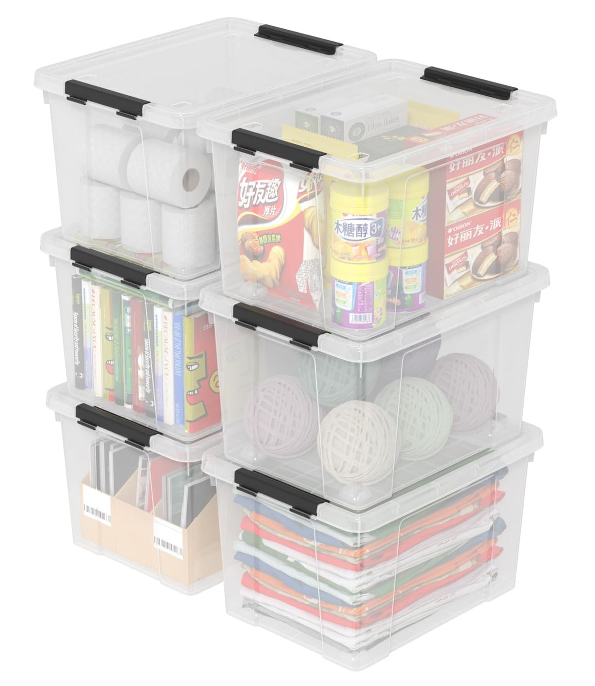 24 Quart Stackable Clear Latching Bin with Lid and Wheel (6 Count)