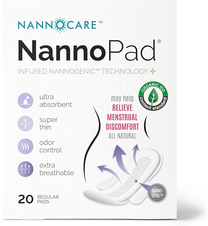 Regular Pads for Women - Nannocare Certified Organic Cotton Pads - Pads with Wings - Feminine Hygiene Products - 20 Sanitary Pads for Women - Feminine Pads (20 Count (Pack of 1))