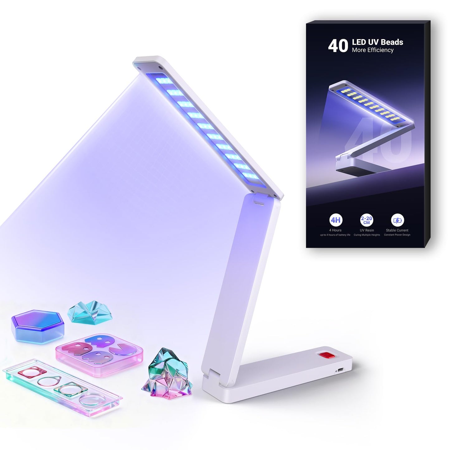 HOOTUU UV Resin Lamp, Foldable Rechargeable UV Light for Resin Curing, 40 LEDs High Power Resin Curing, Machine Portable UV Resin Light for Crafts, Small DIY Projects