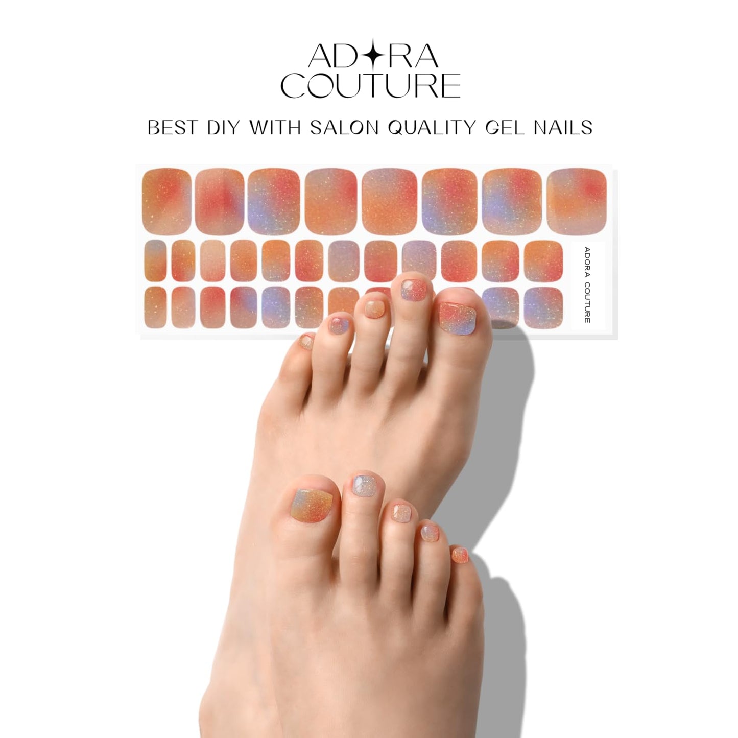 Semi Cured Gel Nail Strips – 32 Pcs Gel Pedicure Stickers - UV Nail Wraps for Toenails, Easy Application, Long Lasting, Salon Quality & UV Light Required - Glitter Haze P