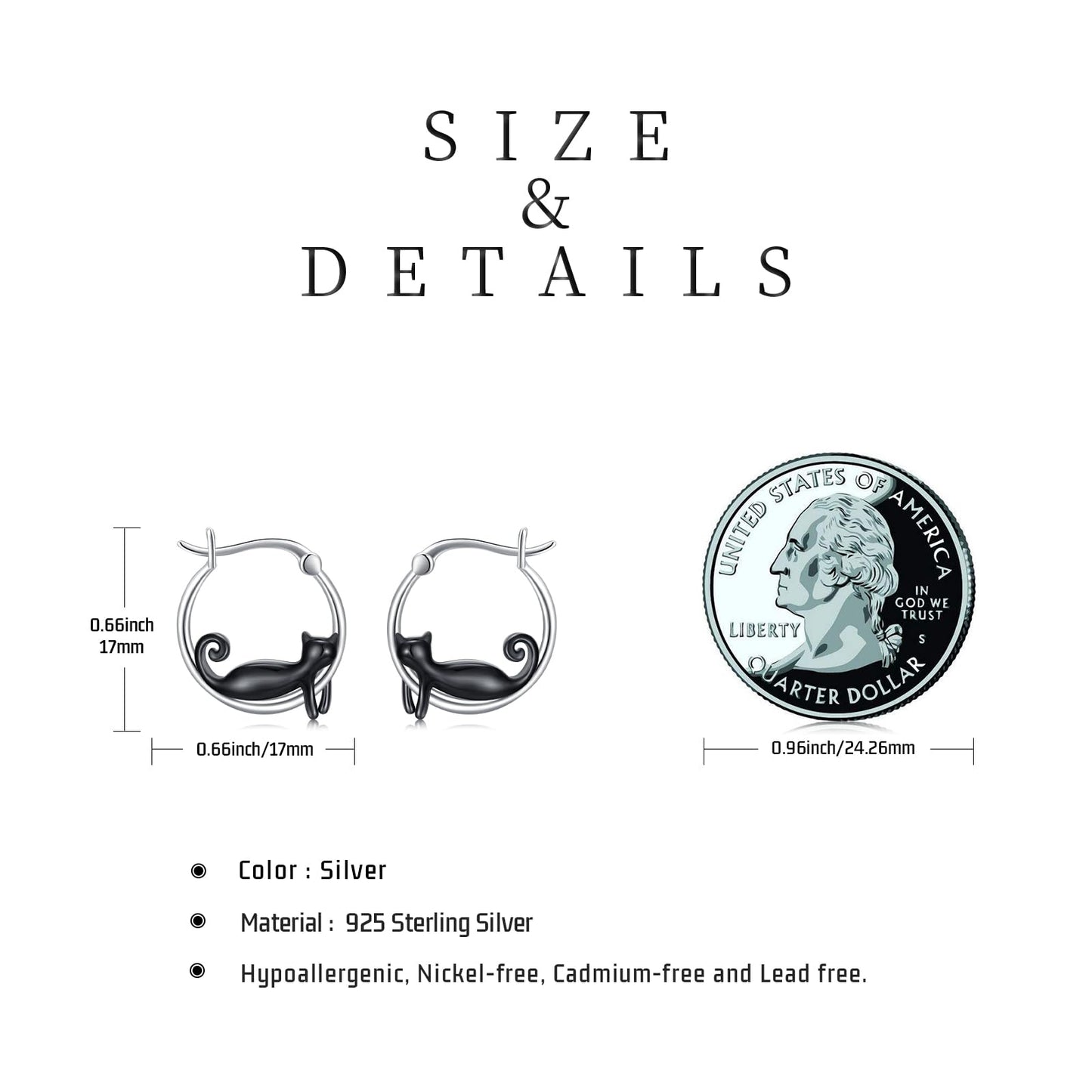 JUSTKIDSTOY Black Cat Earrings for Women 925 Sterling Silver 17mm Cute Hoop Earrings Halloween Jewelry Graduation Gifts for Daughter Her Cat Lovers