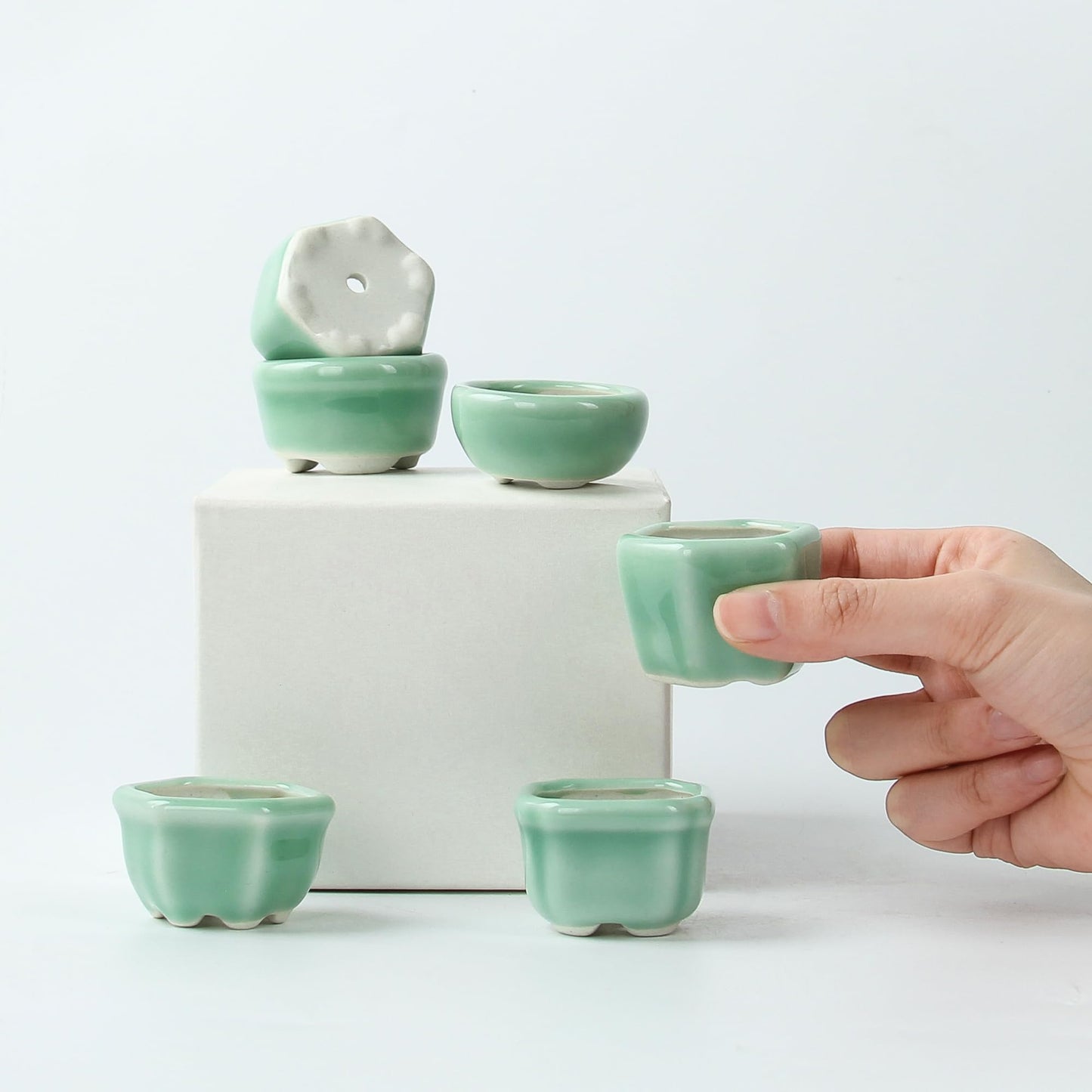 Bonsai Planter 1.8 inch (4.5cm) Mini Succulent Glazed Pots Set of 6 Green