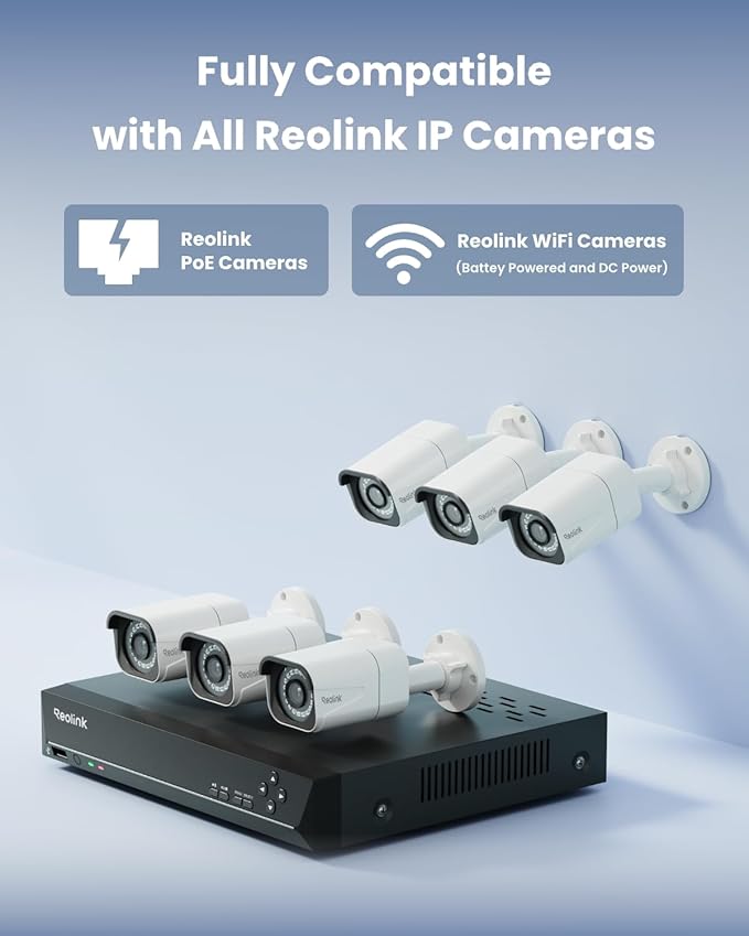 REOLINK 8CH 4K Security Camera System, 6pcs H.265 Bullet Wired PoE Cameras for Home Security Outdoors, Smart Person Vehicle Detection, 8CH NVR Recorder with 2TB HDD for 24-7 Recording, RLK8-800B6