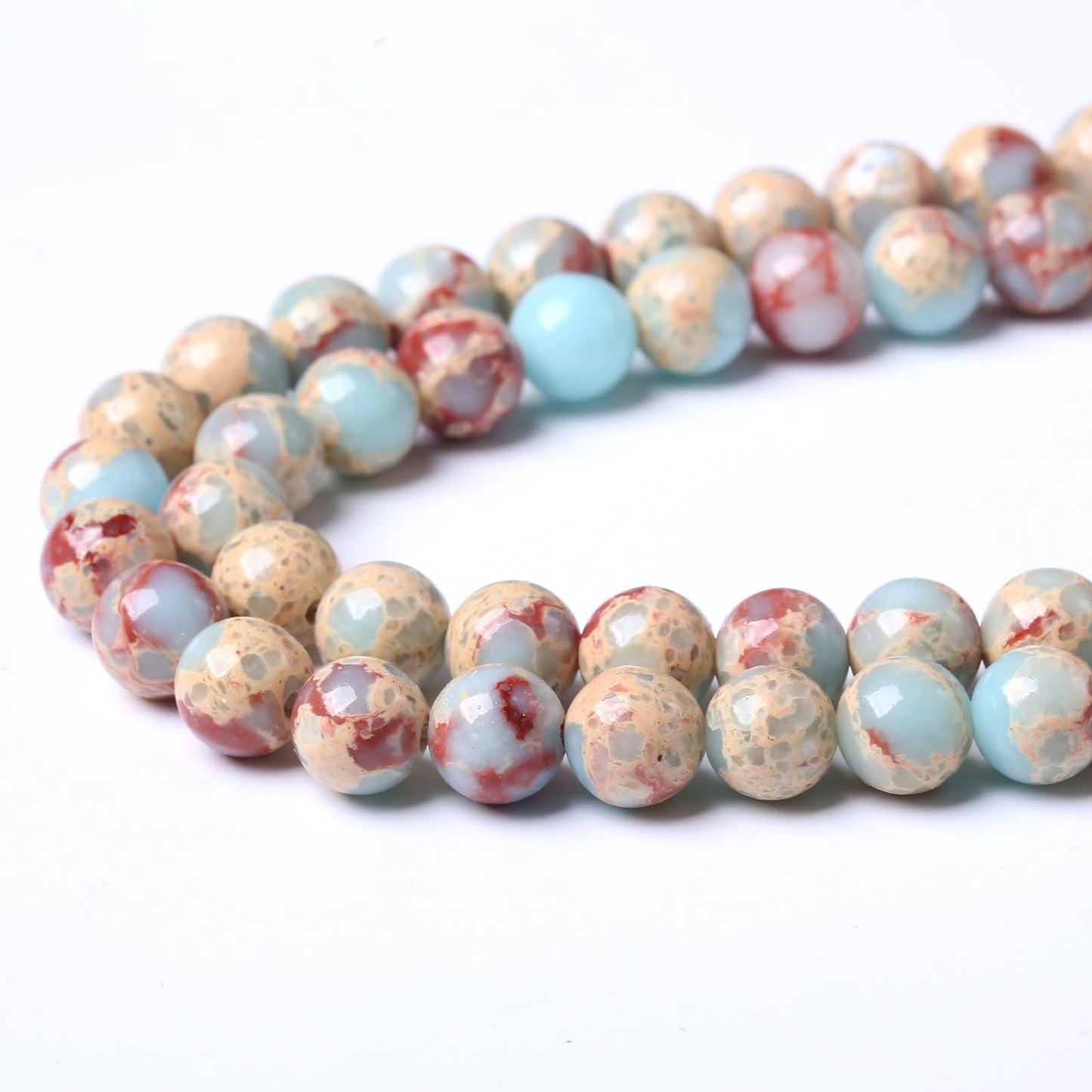 45PCS 8MM Natural Longevity Mountain Beads Round Loose Stone Beads for Jewelry Making DIY Energy Stone Healing Power Bracelet 15"