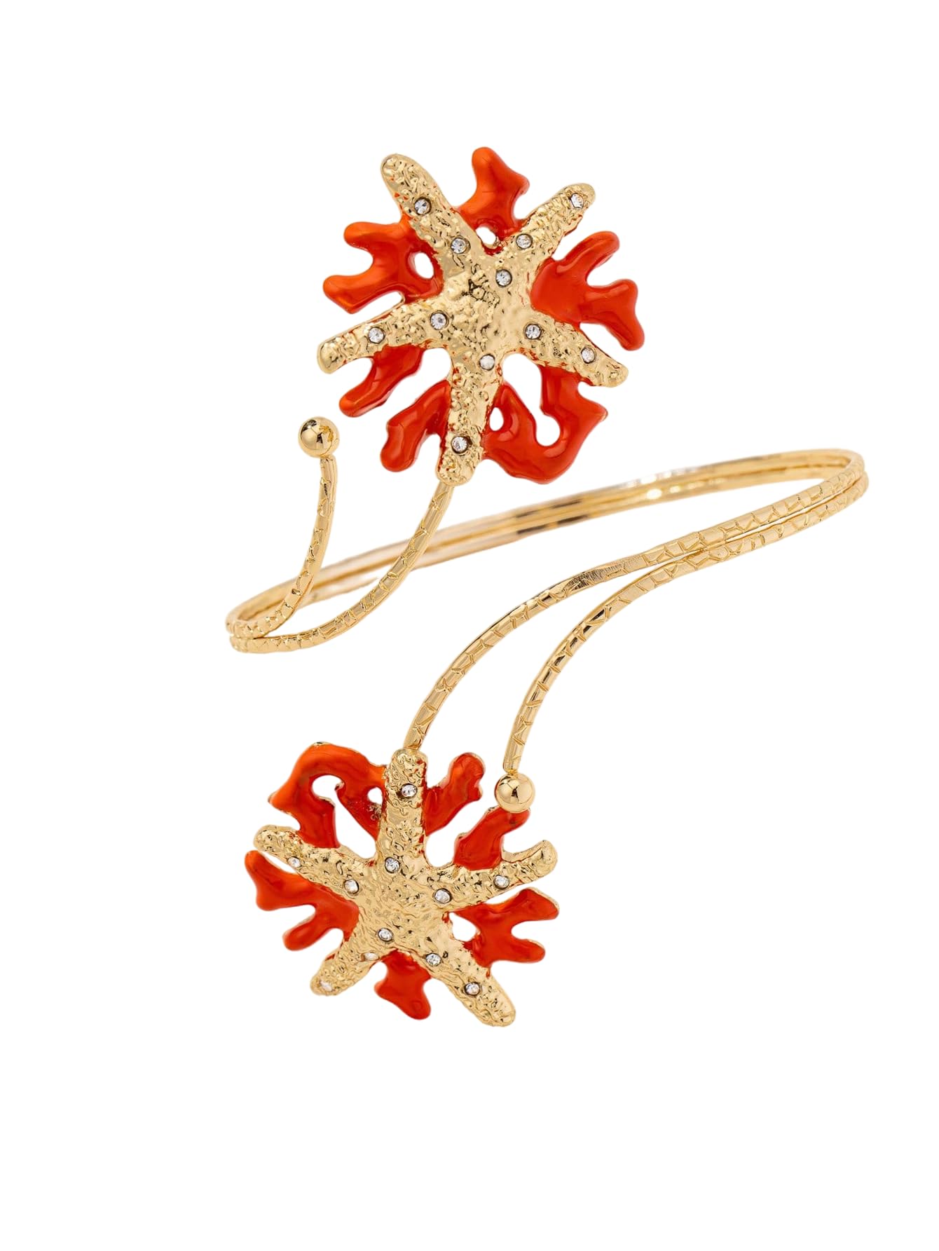MakeMeChic Beach Gold Arm Cuff Jewelry for Women Bangle Band Armlet Flower Upper Arm Cuff Bracelet Summer Beach Essentials Orange Starfish One-Size