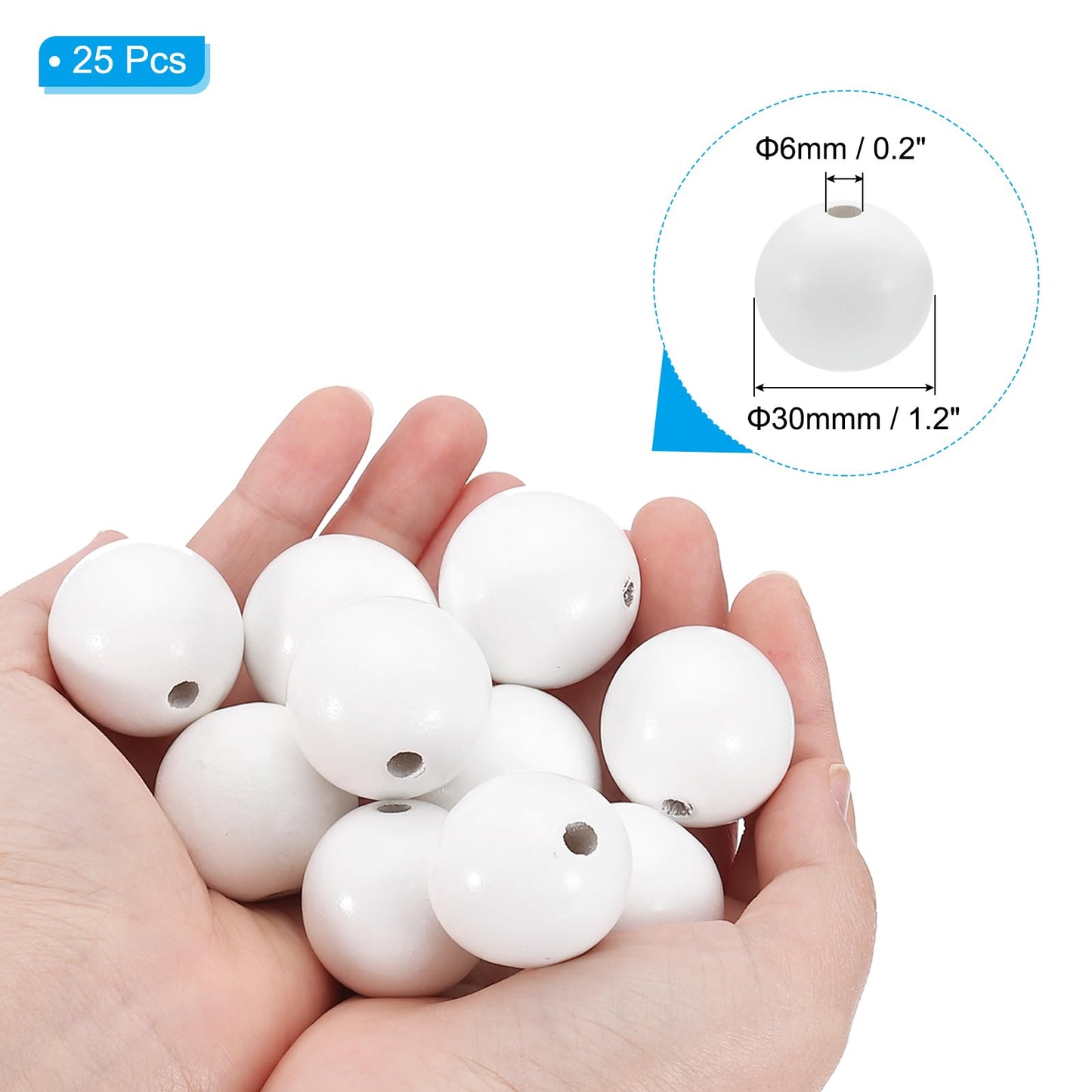 PATIKIL 30mm White Wooden Round Beads, 25 Pack Loose Beads for DIY Craft Jewelry Making Home Decoration