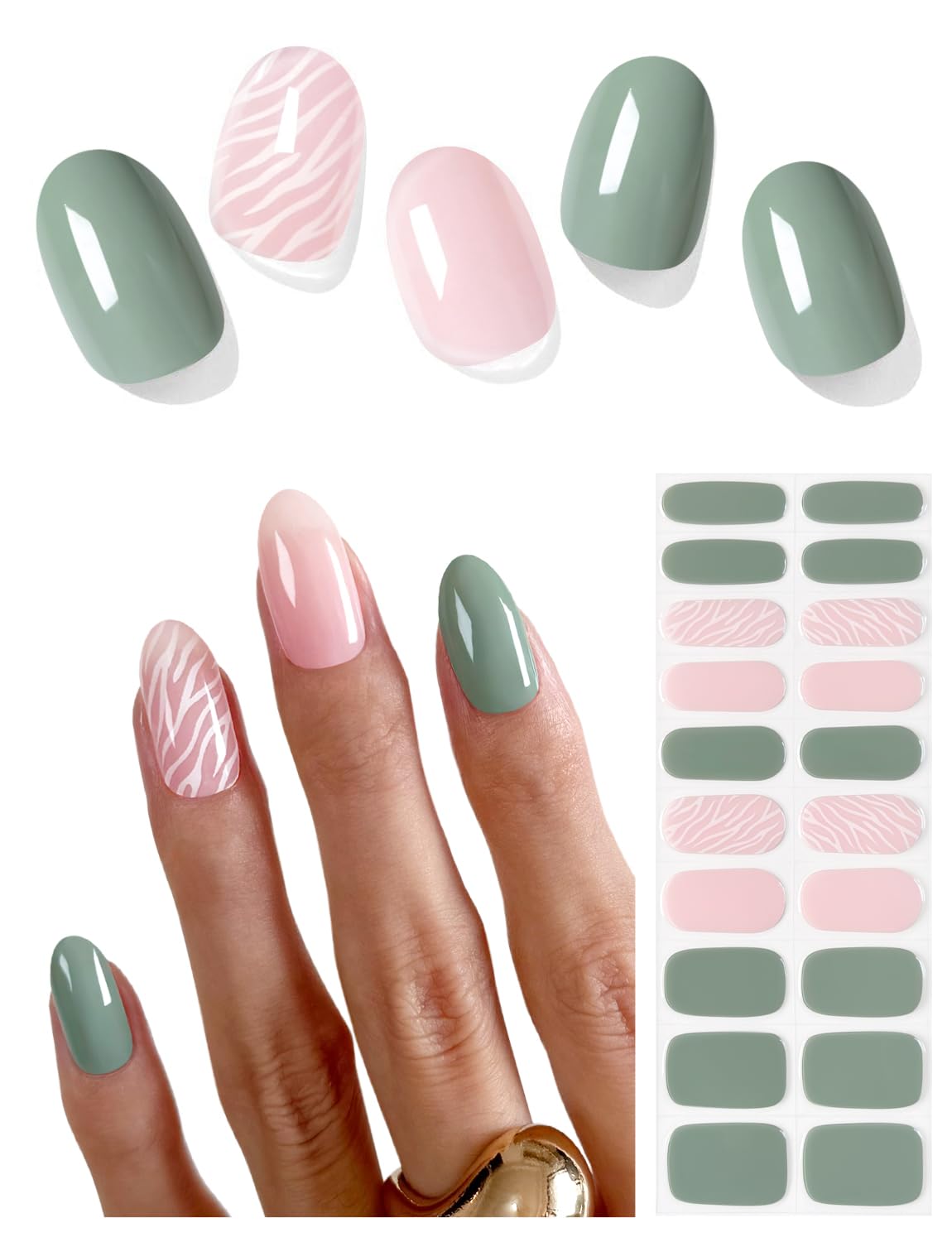 AutyaMee Semi Cured Gel Nail Strips (Soft Green), 20 Pcs Gel Nail Wraps, Stickers, Salon Quality, Works with Any UV Lamps