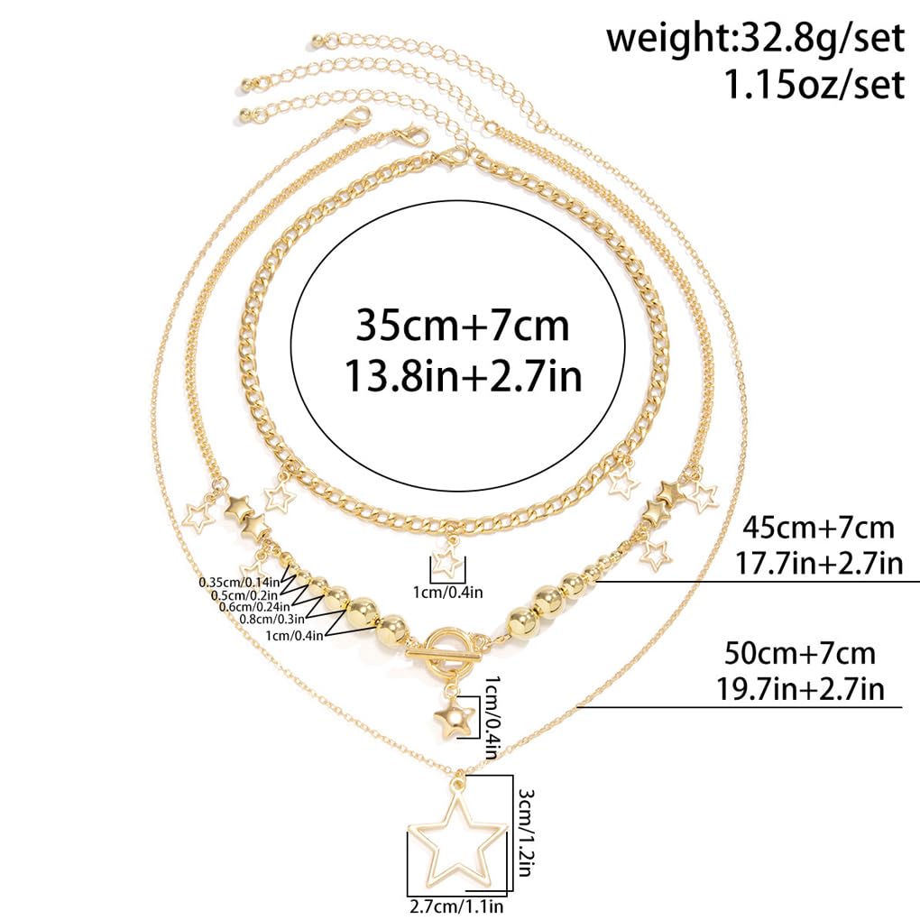 Layered Silver Y2k Star Pendant Necklaces Set for Women Stackable Stars Pearls Choker Necklace Adjustable Toggle Chain Necklaces Jewelry Accessories