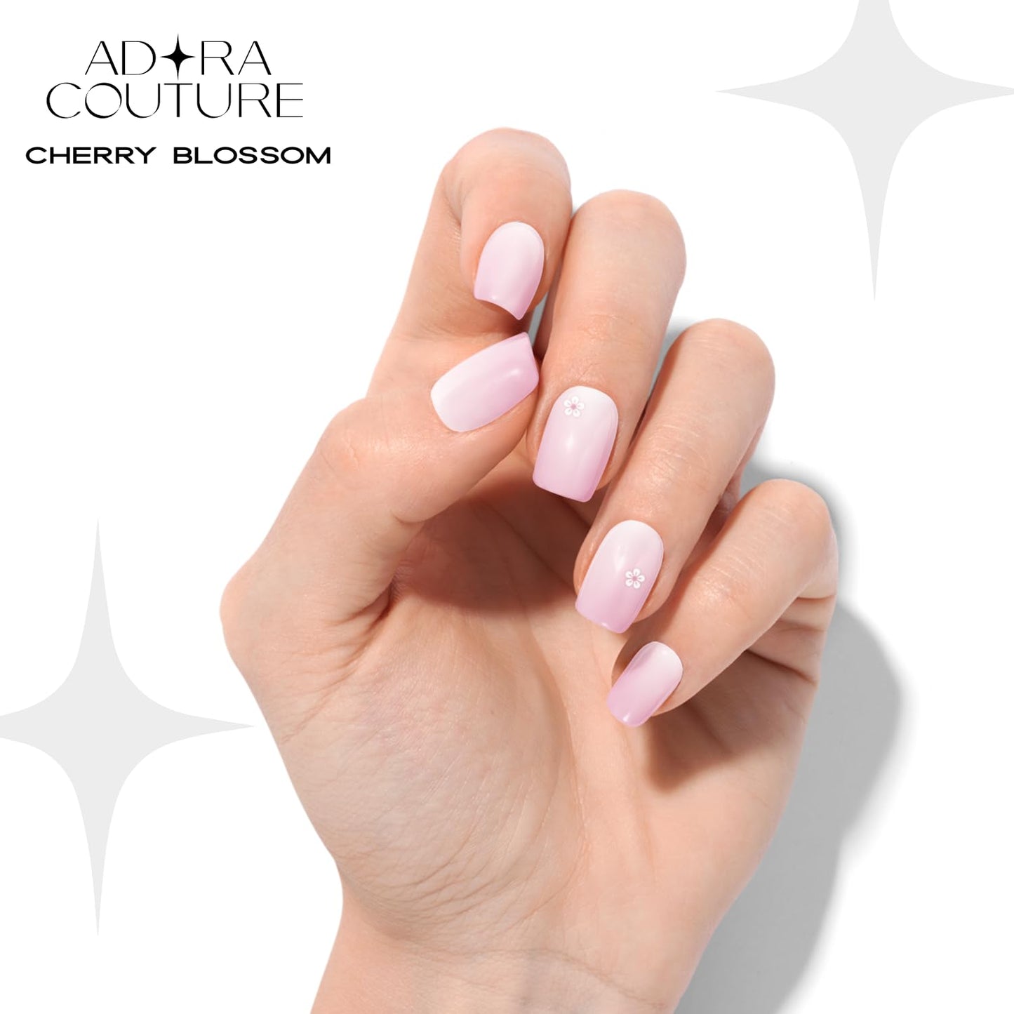 Adora Couture Semi-Cured Gel Nail Strips - 20 Salon-Quality Gel Sticker with UV Light Required, Long Lasting, Easy Application & Removal, Includes Prep Pad, Nail File, Wooden Stick – Pink Cherry