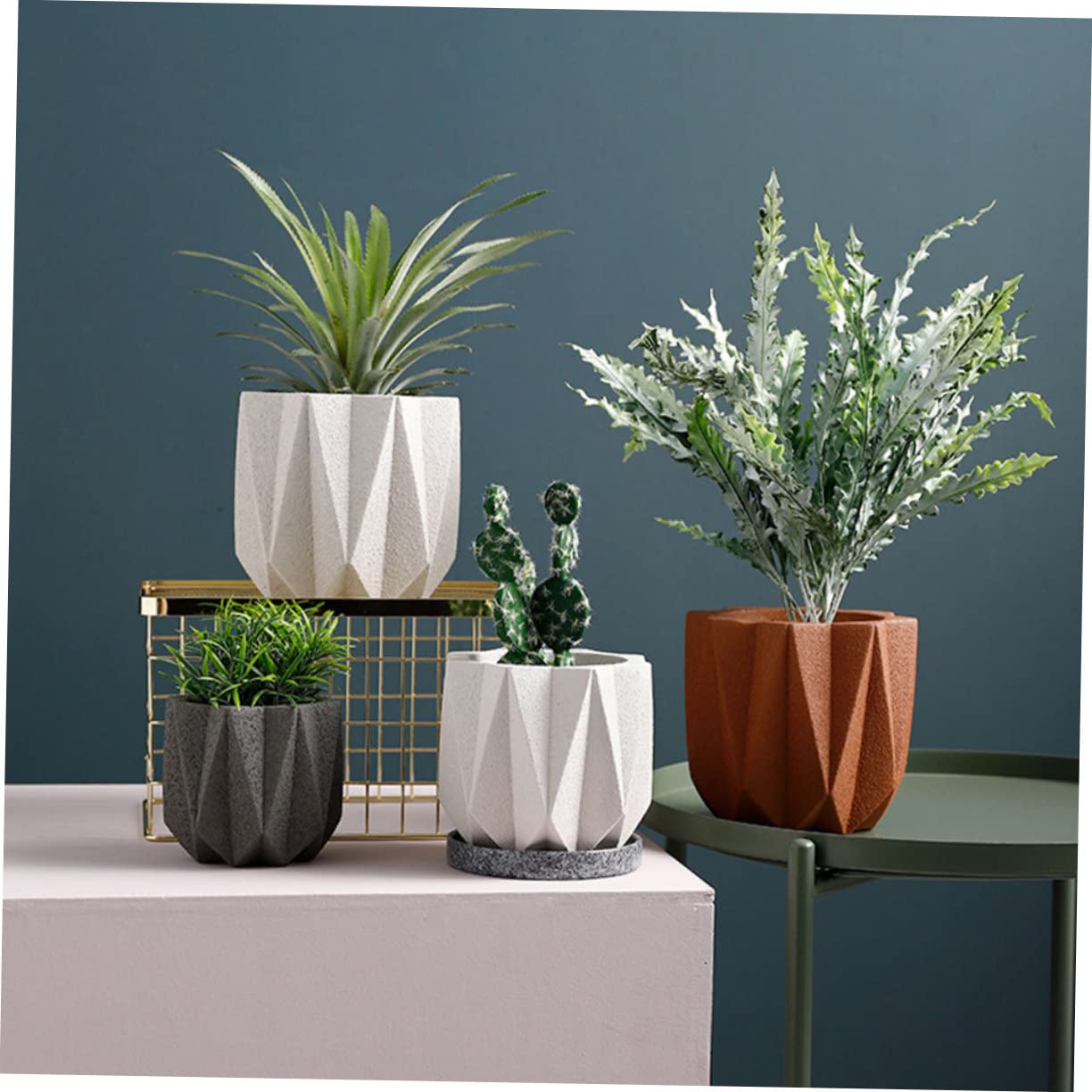 Holibanna 1Pc White Cement Flower Pot Stylish Indoor Planter with Drain for Home Office Decor Creative Flower Container for Balcony and Garden