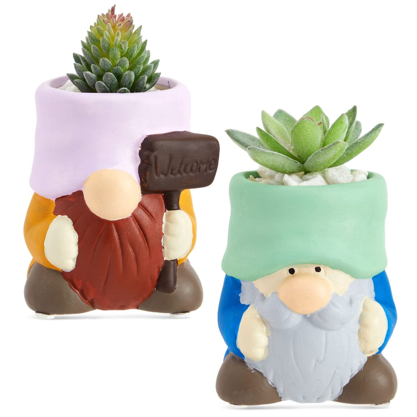 Bright Creations Paintable Ceramic Garden Gnome Planters - 3 x 3 x 4 in, White, Pack of 4, Unfinished - Succulent Pots to Paint with Drainage Holes & Plugs - DIY Pottery Kit