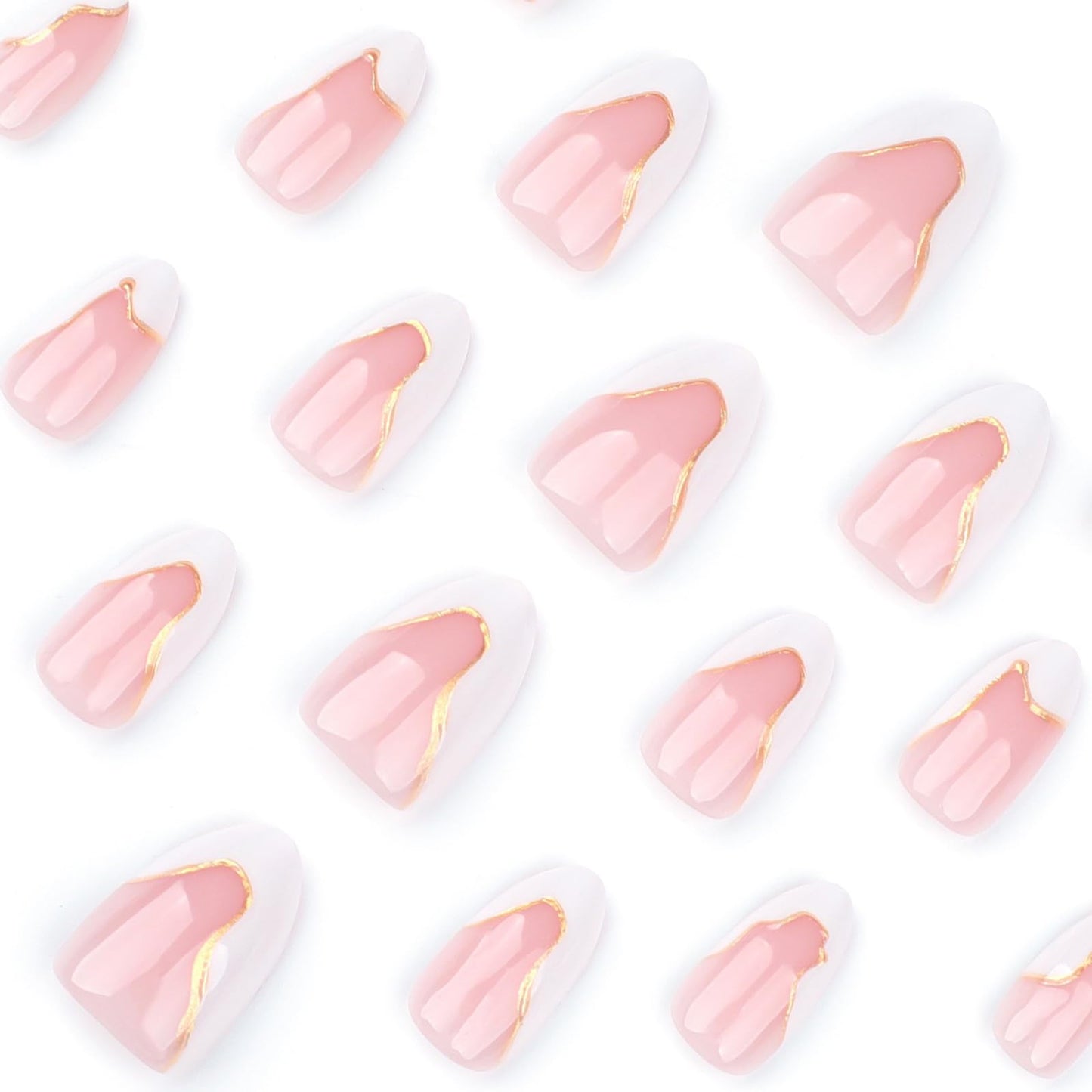 Short Almond Press on Nails With White French Tip Oval Nude Pink Fake Nails Press ons Acrylic False Nails Full Cover Artificial Stick on Nails for Women Girls 24 Pcs