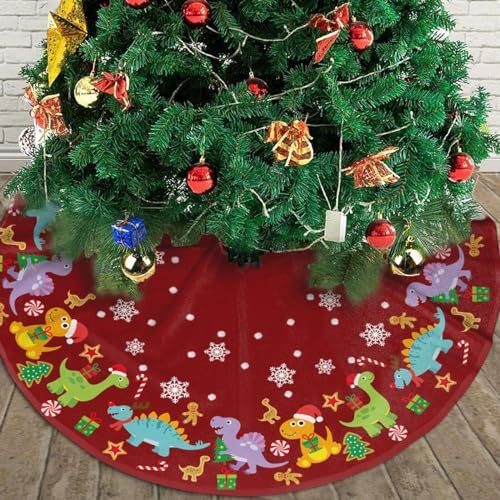 Cute Dinosaur Christmas Tree Skirts Cute Dinosaur Printed Tree Skirt 48" Gorgeous Xmas Holiday Party Ornaments Keepsake Gift