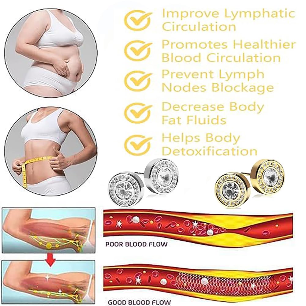 Lymphatic Magnetology Earrings For Women, Halolux Lymphvity Germanium Drainage Therapy Infrared Bead Negative Ion Lymph Detox Earring Stud Earrings Round Rhinestone Jewelry Gift (silver)