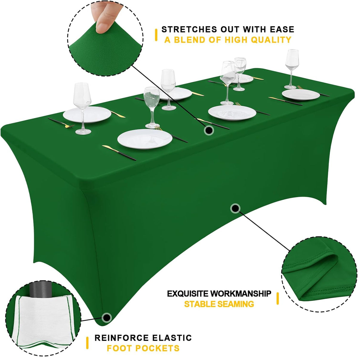 Smiry 2 Pack Spandex Table Cloth 6FT, Elastic Fitted Stretch Tablecloths, Washable and Wrinkle Free Rectangular Patio Table Cover for Outdoor, Wedding, Banquet (Emerald Green, 72Lx30Wx30H Inch)