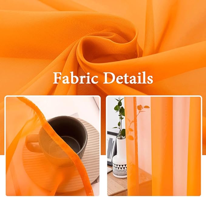 MIULEE 2 Panels Solid Fall Color Sheer Window Curtains Elegant Window Voile Panels/Drapes/Treatment for Bedroom Living Room (54X90 Inches Orange)