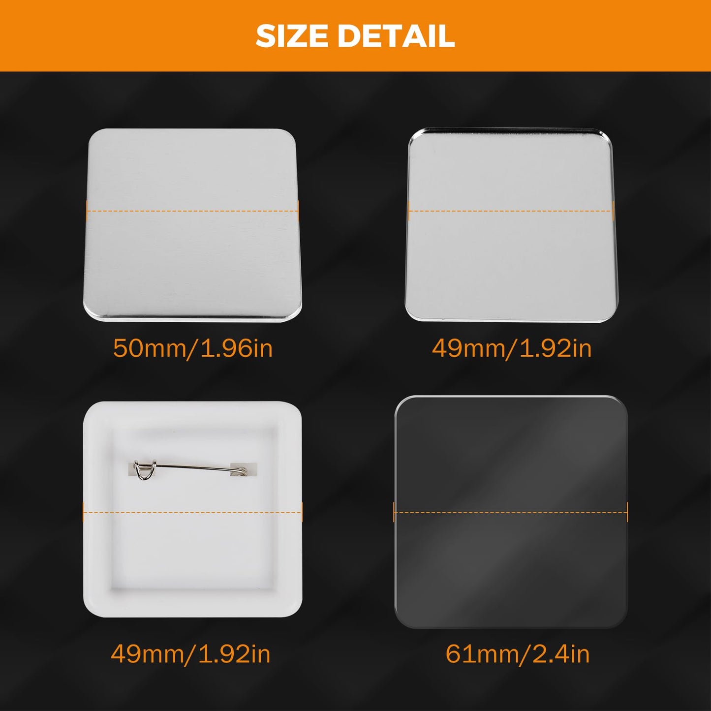 BEAMNOVA 100 Sets of Square Button Maker Supplies 50 * 50mm / 1.97 * 1.97 in Blank Badges Parts for Round Pin Maker, Supplies Only, Machine NOT Included