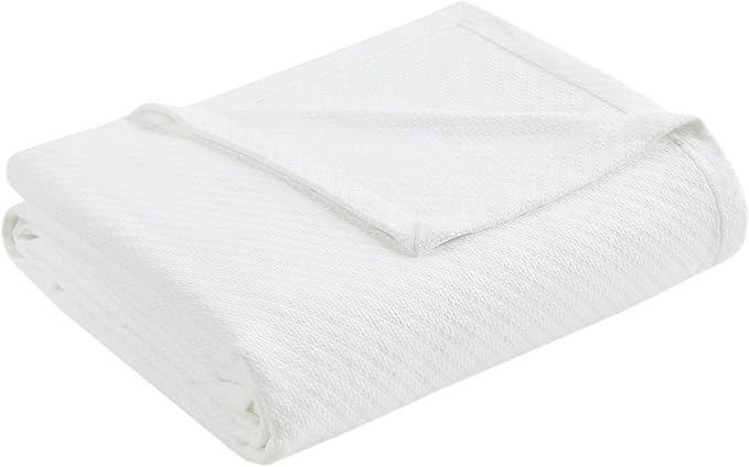 Madison Park - BL51N-0613 Liquid Cotton Luxury Blanket Premium Soft Cozy 100% Ring Spun Cotton For Bed , Couch or Sofa, King, White