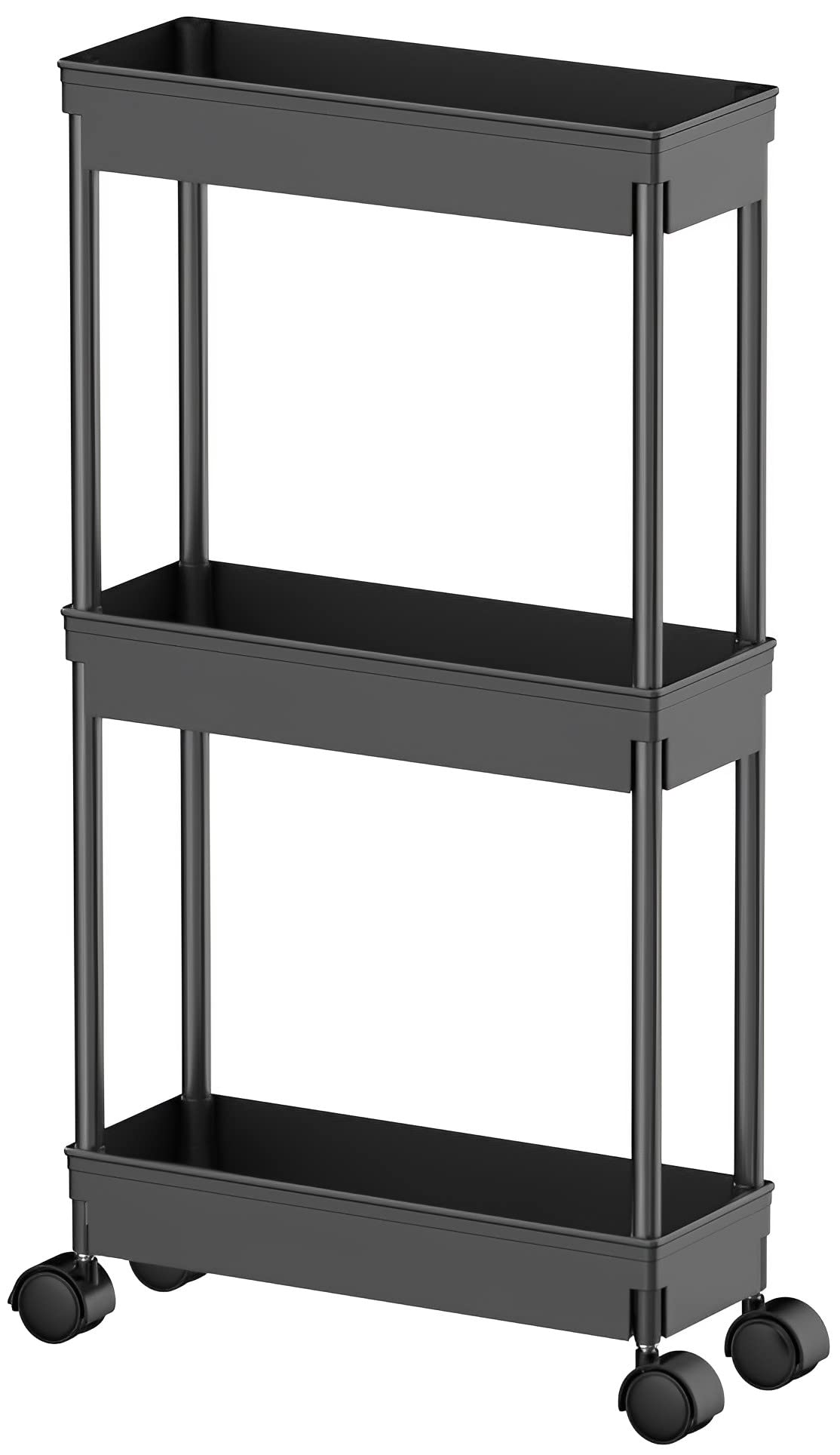 Sooyee 3-Tier Rolling Cart with Wheels, Slim Narrow Storage Cabinet, Under Desk Storage Organizer for Office, Bathroom, Kitchen, Laundry Room, Narrow Places, Black