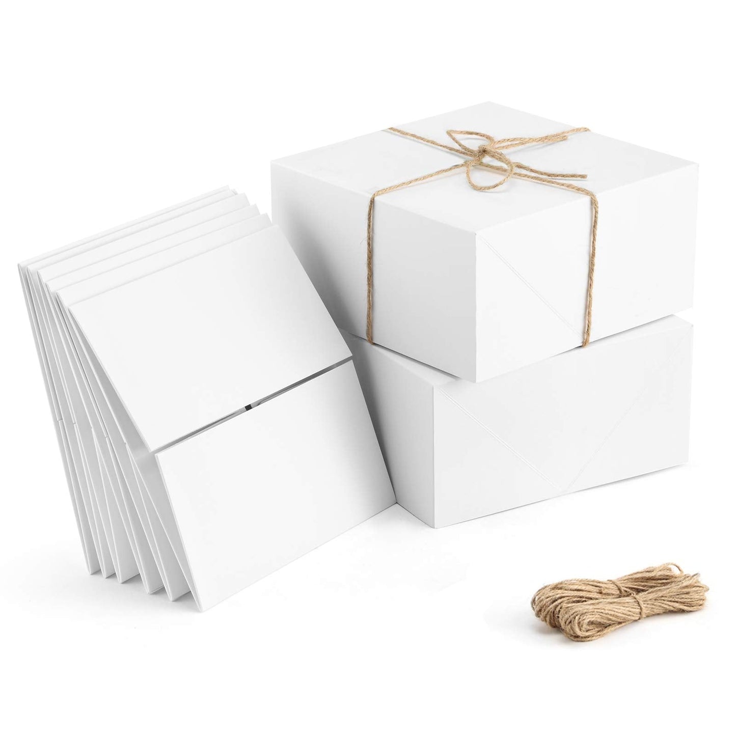 ValBox Premium Gift Boxes 10 Pack 8 x 8 x 4 White Paper Gift Boxes with 20 Meters Hemp Rope for Christmas, Thanksgiving, Wedding, Baby Shower Gifts