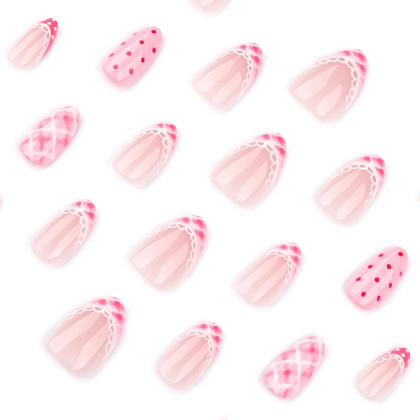 Press On Nails, French Tip Short Pointed Almond Fake Nails with UV Finish, 12 Sizes Quality False Nails, 24Pcs Reusable Press-On Manicure Set with Nail Glue for Women Pattern #02