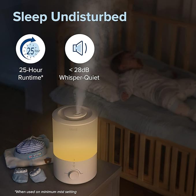 LEVOIT Humidifiers for Bedroom with Night Light(3L Water Tank)Cool Mist Top Fill Essential Oil Diffuser for Baby Nursery and Plants, 360° Nozzle, Quiet, Rapid Humidification for Home Large Room, White