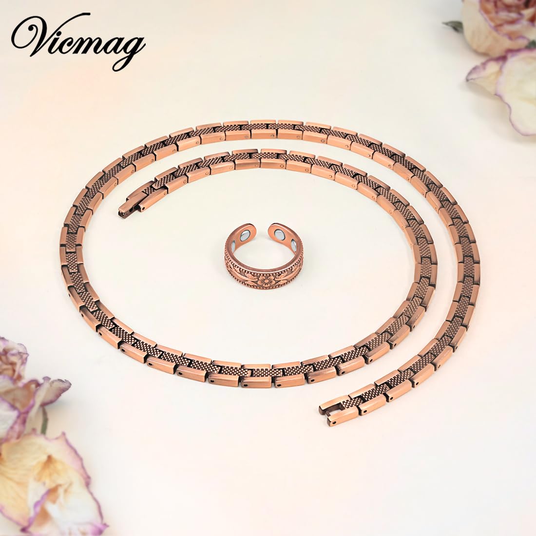 Vicmag Copper Magnetic Necklace for Women Men - Ultra Strength Magnets-99.9% Solid Pure Copper Ring Necklace for Neck Gift