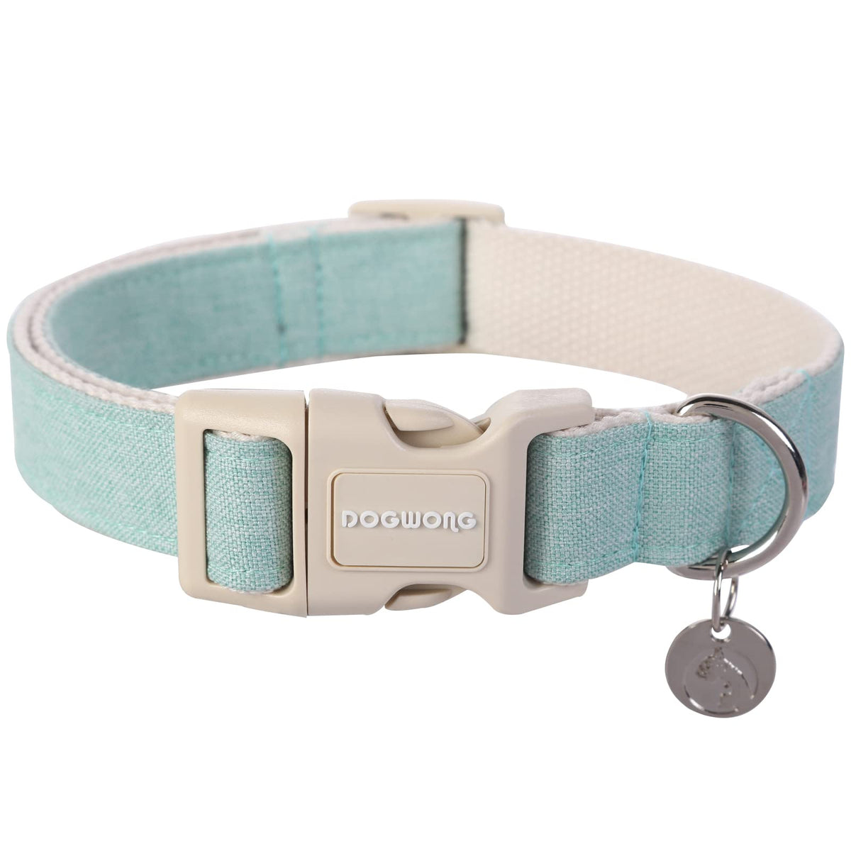 DOGWONG Cotton Hemp Dog Collar, Heavy-Duty Blue Dog Collar Adjustable Soft Natural Fabric Cute Wedding Puppy Necklace for Small Medium Large Dogs