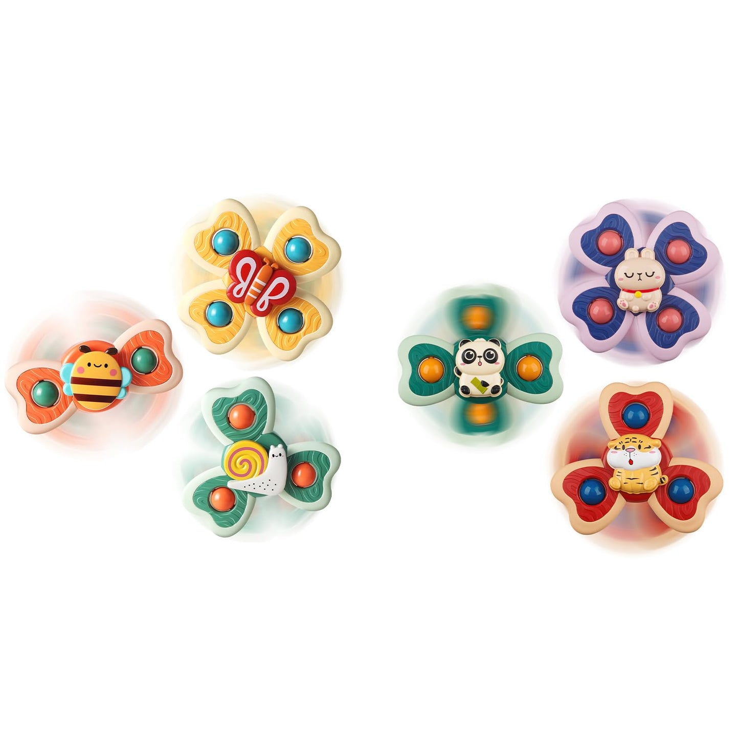 ALASOU 6 PCS Suction Cup Rotating Toys(3 Bee+3 Panda) for Infant and Toddlers