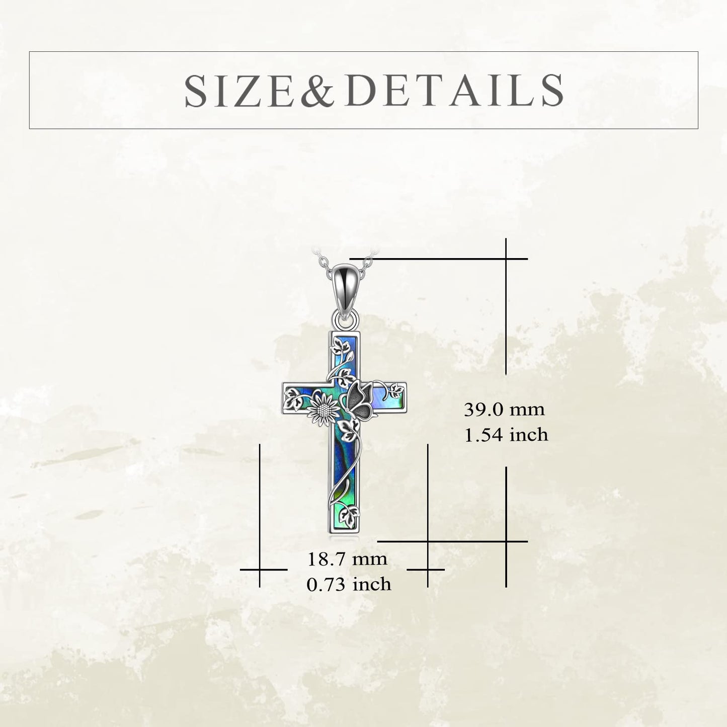 YFN Sunflower Cross Sterling Silver Butterfly Cross Pendant Abalone Shell Women's Christian Baptism Gift Necklace