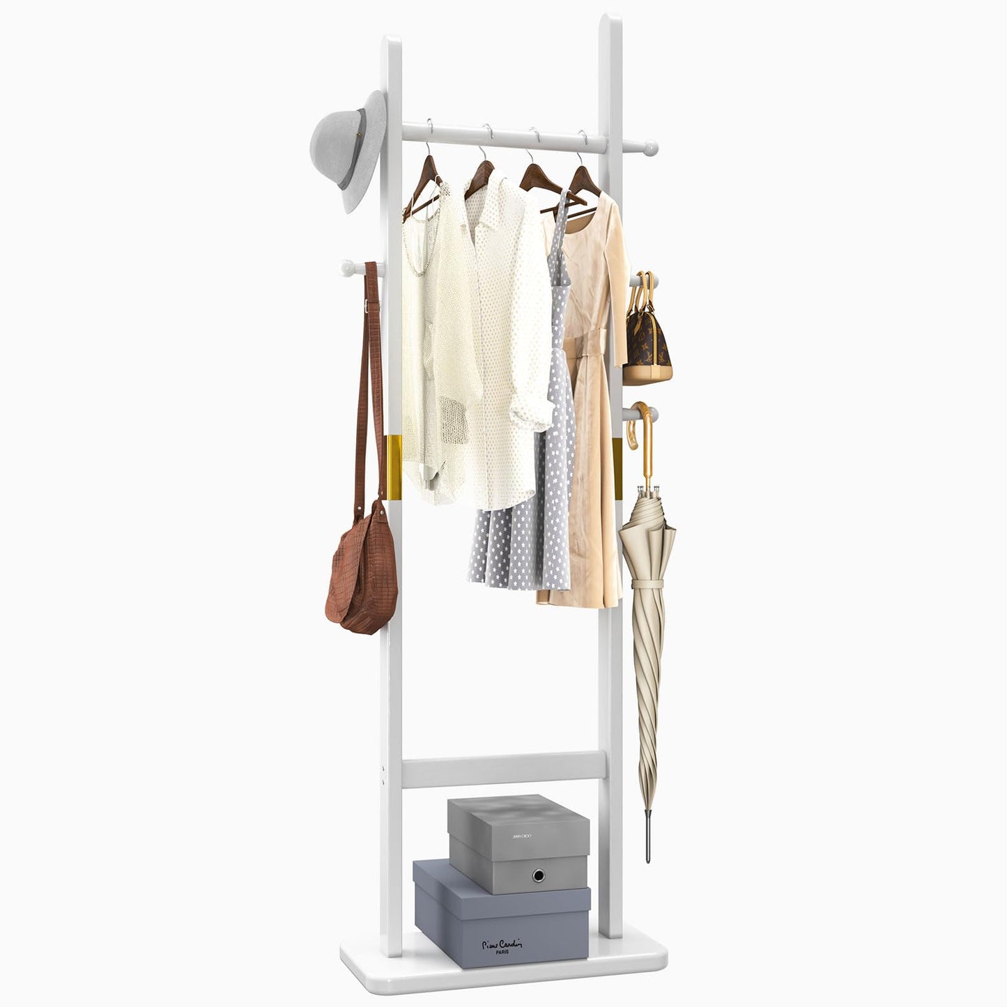 Aibiju Clothing Rack for Hanging Clothes, White Freestanding Clothes Rack Heavy Duty, Small Hanging Rack Hall Tree, Very Sturdy Coat Rack Stand White USYD-201