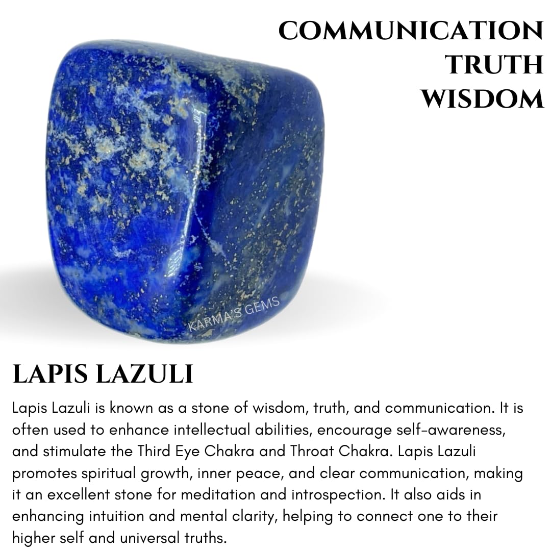 Karma Gems Lapis Lazuli Tumbled Stones Natural Crystal Kit for Reiki Healing Crystal Polished, Tumble Stones, Chakra Balancing, Reiki Gift, Home Decor (15-25 MM)