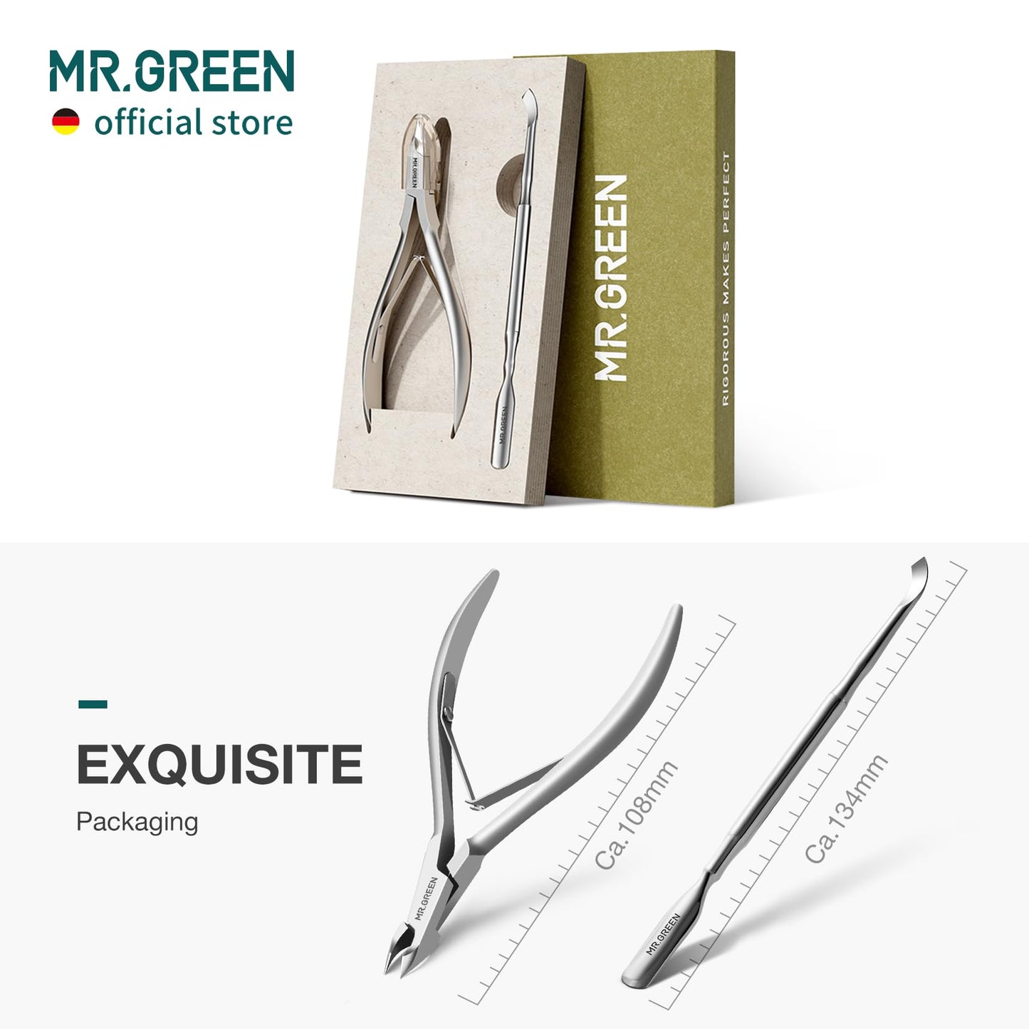 MR.GREEN Cuticle Nippers Nail Manicure Scissors Cuticle Clippers Trimmer Dead Skin Remover Stainless Steel Cutters Beauty Tool With Pusher (Mr-1028+Pusher)