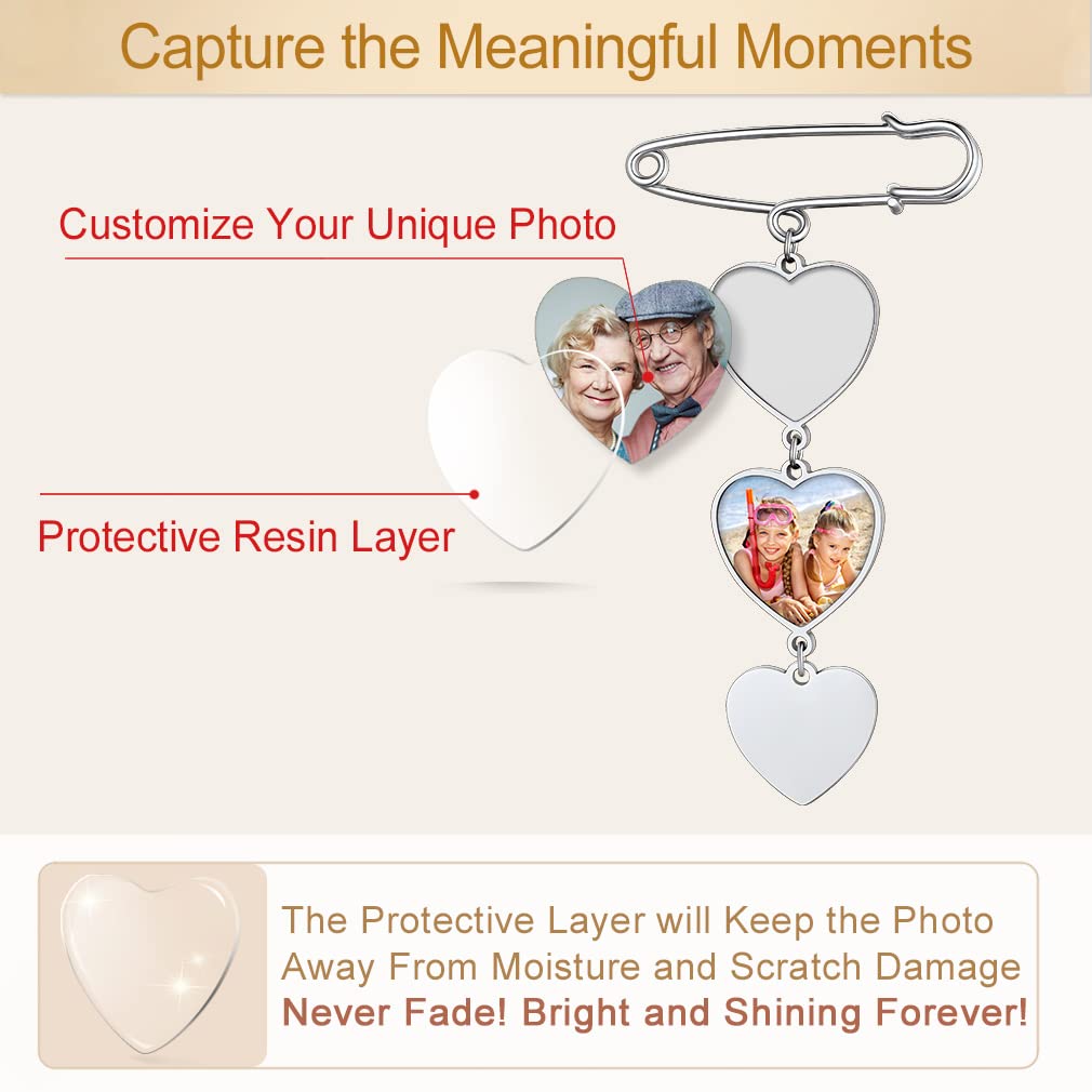 Custom4U Wedding Bouquet Photo Charm Memorial Pin Brooch for Groom