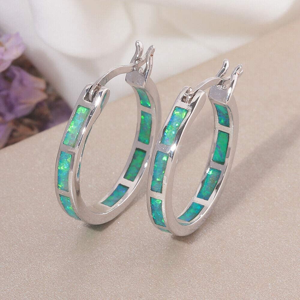 CiNily St Patrick's Day Green Opal Huggie Hoops Sterling Silver Plated Hypoallergenic Earrings for Women with Sensitive Ears Fashion Hoop Earrings