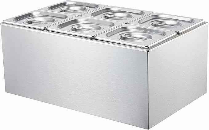 VEVOR 6-Pan Commercial Food Warmer, 14.3QT Electric Steam Table, 1200W Professional Countertop Stainless Steel Buffet Bain Marie with 86-185°F Temp Control for Catering and Restaurants, Silver