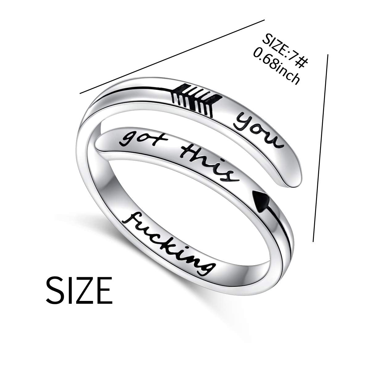 Ladytree Adjustable Inspirational Rings 925 Sterling Silver Stacking Wrap Spiral Twist Statement Band Encouragement Hope Ring Jewelry for Women Men(you got this)