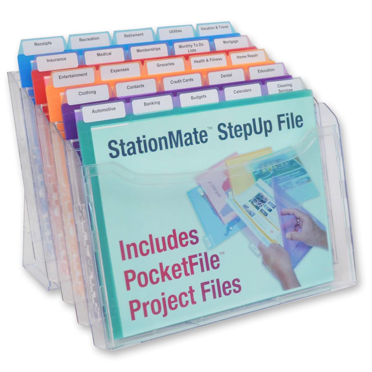 Ultimate Office StationMate Desktop Organizer (Includes 25, 5th-Cut PocketFiles). Complete Project Manager and File Sorter for the Office or Home with an Incline Design Puts All Files in Clear View