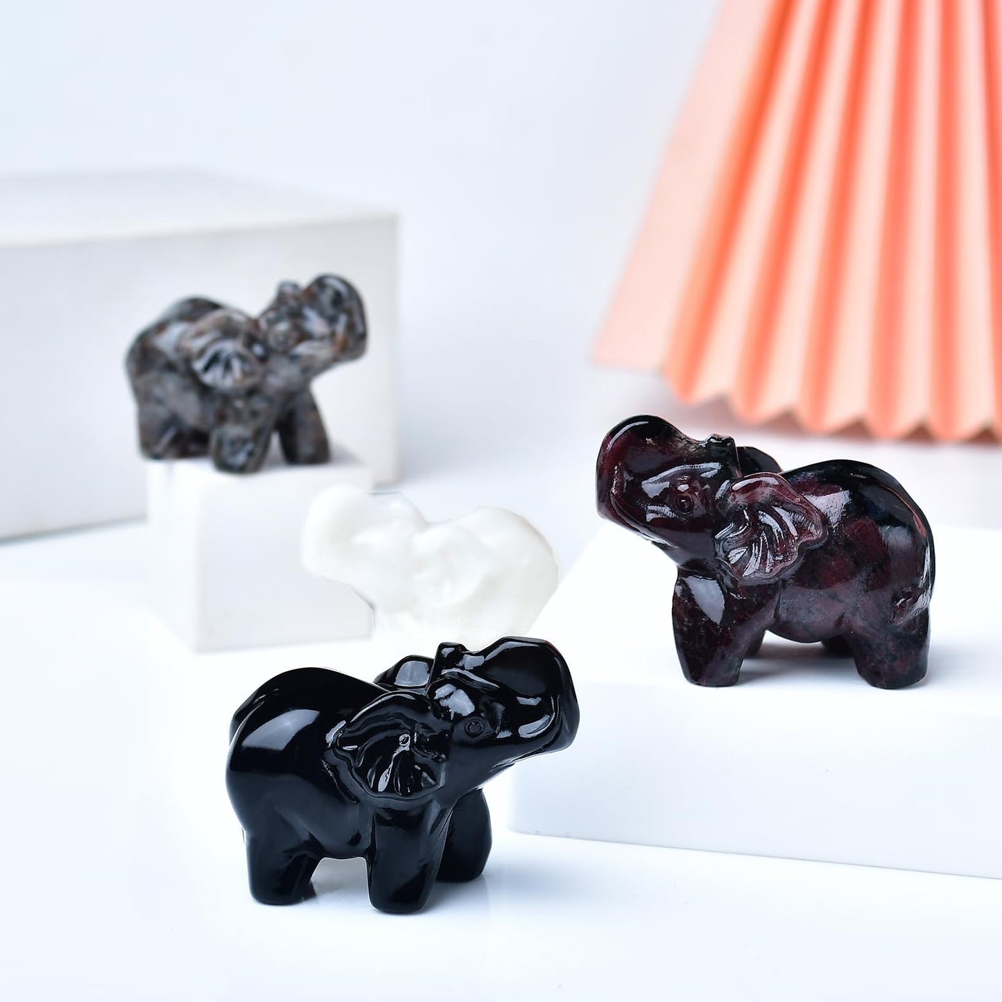 WUYOUSHI Obsidian Crystal Elephant Statue 2" Healing Crystal Handmade Figurine Lucky Guardian Pocket Statues Reiki Meditation Office Home Decoration Gift