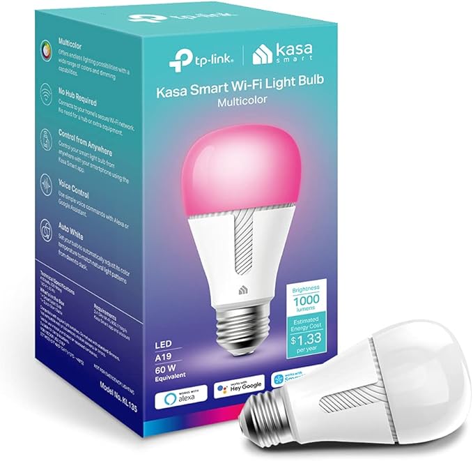 Kasa Smart Light Bulbs, 1000 Lumens High Brightness, 16M Color Changing, Dimmable Smart WiFi Light Bulb, Compatible with Alexa and Google Home, A19, 2.4GHz Wi-Fi only, No Hub Required, KL135