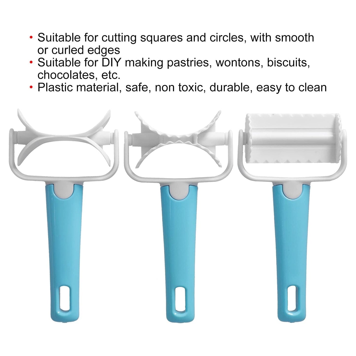 3PCS Pastry Rolling Cutter, Rolling Cookie Cutter Plastic Dough Blade Roller Round Roller Fondant Slicer Baking Accessory for Cake Cookies Biscuits